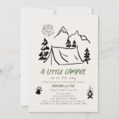 小さなキャンパーハンドドロッドテントボーイ赤ちゃんシャワー 招待状 (正面)