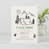 小さなキャンパーハンドドロッドテントボーイ赤ちゃんシャワー 招待状 (スタンド正面)