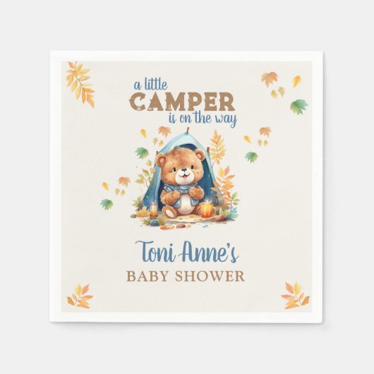 小さなキャンパーブルーの水色の赤ちゃんシャワー スタンダードカクテルナプキン (正面)