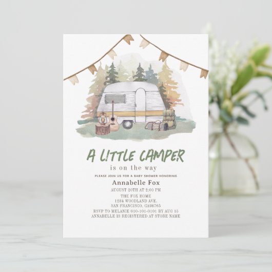小さなキャンパー山の森の少年の赤ちゃんシャワー 招待状 (スタンド正面)