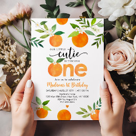 小さなキューティーグリーン花のファーストバースデー 招待状