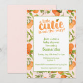 小さなキューティー ピーチの背景 ベイビーシャワー 招待状 (正面/裏面)