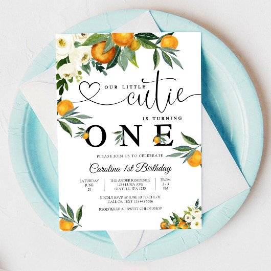 小さなキュートなシトラス誕生日招待状 招待状