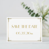 小さなギャツビー ゴールド アートデコ Save The Date カード (スタンド正面)