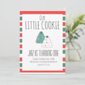 小さなクッキーのクリスマス 1歳の誕生日パーティー 招待状 (スタンド正面)