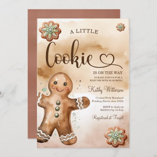小さなクッキーのジンジャーブレッド水の色の赤ちゃんシャワー 招待状 (正面/裏面)