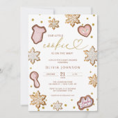 小さなクッキー ピンクのベイビーシャワー ジンジャーブレッド ウィンター 招待状 (正面)