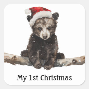 小さなクマはクリスマス帽子を着て、カスタマイズ可能 スクエアシール