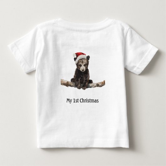 小さなクマはクリスマス帽子を着て、カスタマイズ可能 ベビーTシャツ (裏面)