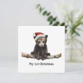 小さなクマはクリスマス帽子を着て、カスタマイズ可能 招待状 (スタンド正面)