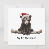 小さなクマはクリスマス帽子を着て、カスタマイズ可能 招待状 (正面)