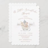 小さなクマ雪の結晶ベビーシャワー 招待状 (正面/裏面)