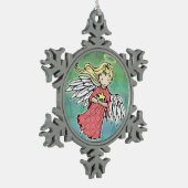 小さなクリスマスエンジェルとスター スノーフレークピューターオーナメント (左)