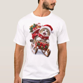 小さなクリスマスソリに乗る猫 Tシャツ