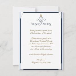 小さなクリスマスツリーと青いスクロール 招待状