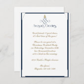 小さなクリスマスツリーと青いスクロール 招待状 (正面/裏面)