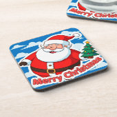 小さなクリスマスツリーを持つ陽気なサンタクロース コースター (左側)