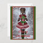 小さなクリスマスドレスのアフリカの女の子。 シーズンポストカード (正面/裏面)