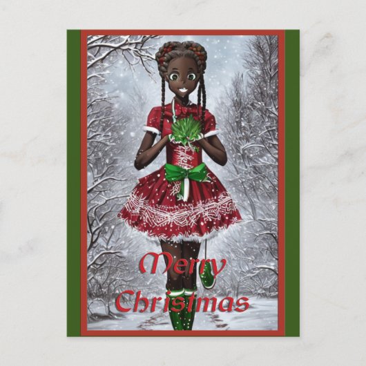 小さなクリスマスドレスのアフリカの女の子。 シーズンポストカード (正面)