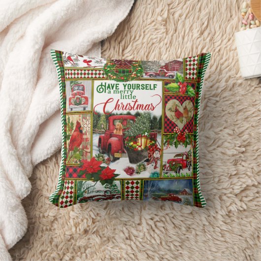 小さなクリスマスメリー赤いトラックを持っている クッション (ブランケット)