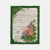 小さなクリスマスヴァイオリンヴィンテージシート音楽 フリースブランケット (正面)