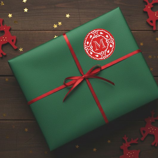 小さなクリスマス封筒用シールとリースモノグラム ラウンドシール