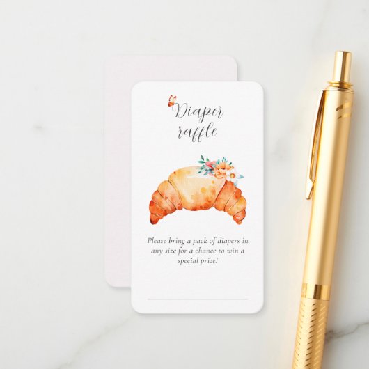 小さなクロワッサンおむつラッフル赤ちゃんシャワー エンクロージャーカード (正面/裏面インサイチュ)
