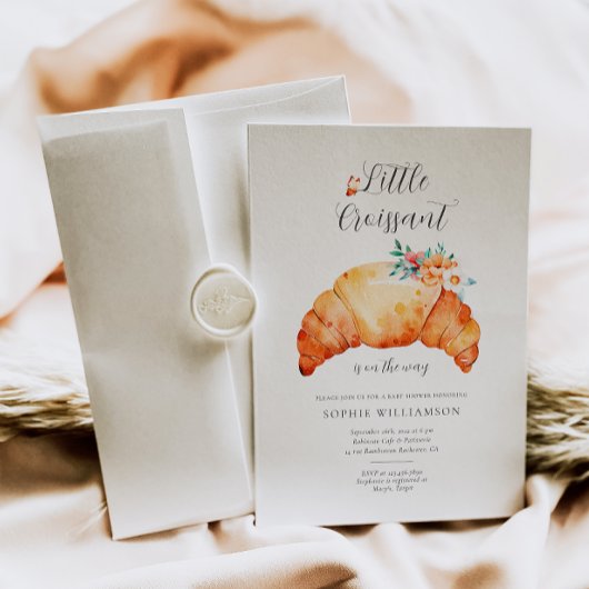 小さなクロワッサンが赤ちゃんシャワーの途中にある 招待状