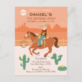 小さなクールカウボーイと馬の誕生日パーティー インビテーションポストカード (正面)