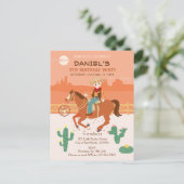 小さなクールカウボーイと馬の誕生日パーティー インビテーションポストカード (スタンド正面)