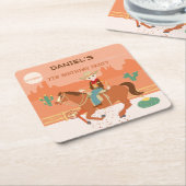 小さなクールカウボーイと馬の誕生日パーティー スクエアペーパーコースター (アングル)