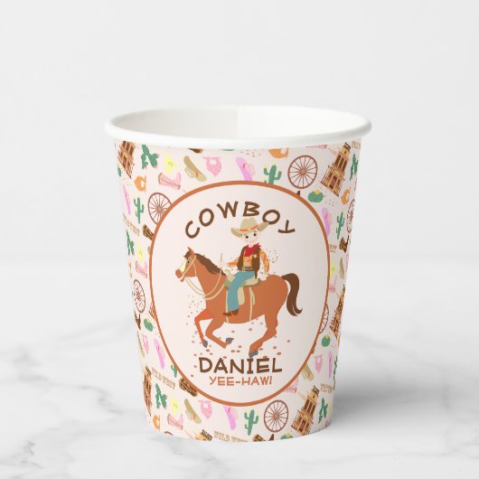小さなクールカウボーイと馬の誕生日パーティー 紙コップ (左)