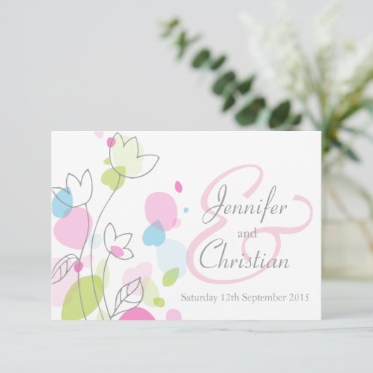 小さなグラフィックフモダンラワー花びらの結婚式の招待 招待状 (スタンド正面)