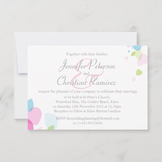 小さなグラフィックフモダンラワー花びらの結婚式の招待 招待状 (裏面)