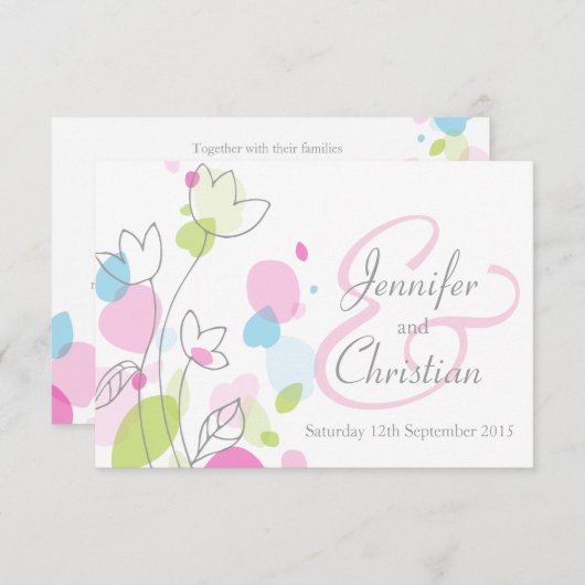 小さなグラフィックフモダンラワー花びらの結婚式の招待 招待状 (正面/裏面)