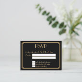 小さなグレートギャツビーアートデコブラックゴールド結婚式の出欠確認 エンクロージャーカード (スタンド正面)