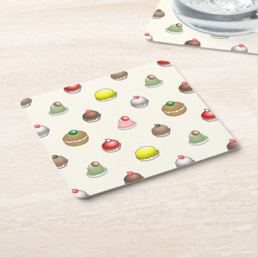 小さなケーキのパターン スクエアペーパーコースター (アングル)