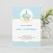 小さなケーキの男の子 誕生日1歳 招待状 (スタンド正面)