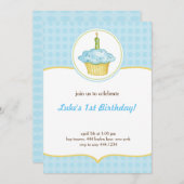 小さなケーキの男の子 誕生日1歳 招待状 (正面/裏面)