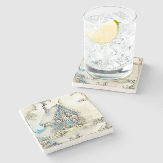 小さなコテージの森 – 魅惑的な脱出 ストーンコースター (横)