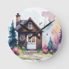 小さなコテージの牧草地の壁時計 ラウンド壁時計