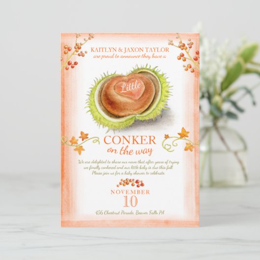 小さなコンカーハート水色ベビーシャワー 案内状 (スタンド正面)