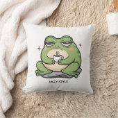 小さなコーヒーを飲みながら不機嫌なカエル クッション (ブランケット)
