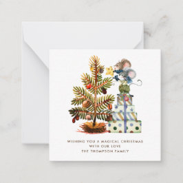 小さなサイズかわいいネズミクリスマスツリーホリデーカード ノートカード