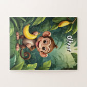 小さなサルとバナナパーソナライズされた ジグソーパズル (横)