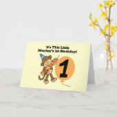 小さなサルの1回目の誕生日Tシャツと贈り物 カード (黄色い花)