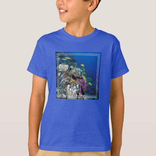 小さなサンゴの周りを群れるヒメジ Tシャツ (正面)