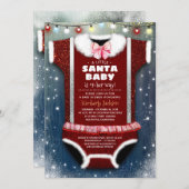 小さなサンタベビーが途中の女の子の赤ちゃんシャワー 招待状 (正面/裏面)