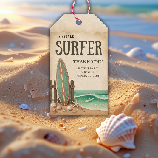 小さなサーファーヴィンテージの赤ちゃんシャワー ギフトタグ