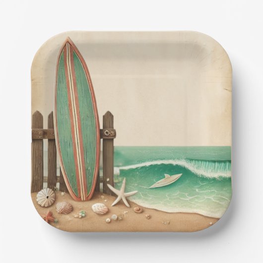 小さなサーファーヴィンテージの赤ちゃんシャワー ペーパープレート (正面)